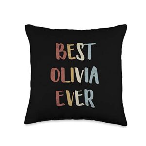 custom olivia gifts & designs for girls best olivia ever retro vintage first name gift throw pillow, 16x16, multicolor