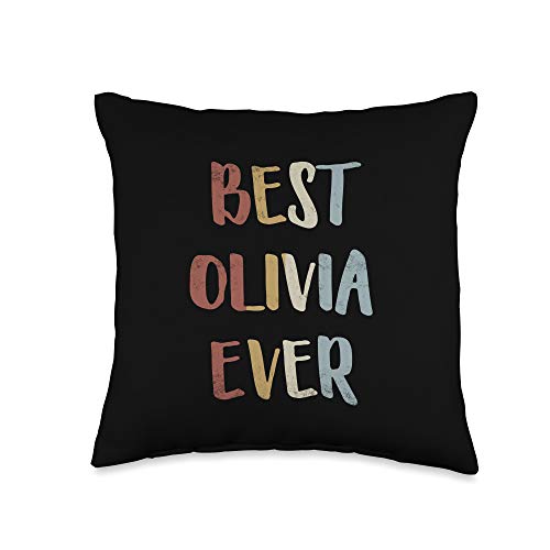 Custom Olivia Gifts & Designs for Girls Best Olivia Ever Retro Vintage First Name Gift Throw Pillow, 16x16, Multicolor