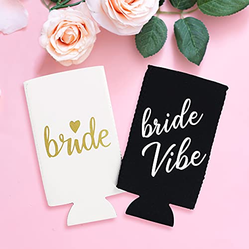 LADY&HOME Bachelorette Slim Can Coolers for Bridesmaid, Set of 10 Bride and Team Bride Can Cooler for Bachelorette Party Favors and Decorations for Wedding(Black vibe)