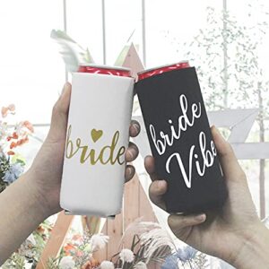 LADY&HOME Bachelorette Slim Can Coolers for Bridesmaid, Set of 10 Bride and Team Bride Can Cooler for Bachelorette Party Favors and Decorations for Wedding(Black vibe)