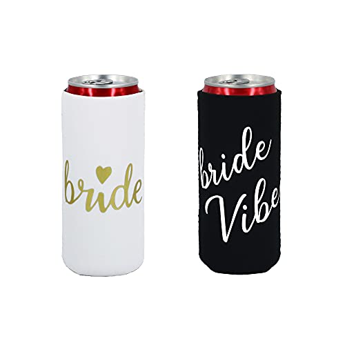 LADY&HOME Bachelorette Slim Can Coolers for Bridesmaid, Set of 10 Bride and Team Bride Can Cooler for Bachelorette Party Favors and Decorations for Wedding(Black vibe)