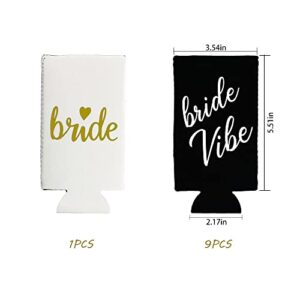 LADY&HOME Bachelorette Slim Can Coolers for Bridesmaid, Set of 10 Bride and Team Bride Can Cooler for Bachelorette Party Favors and Decorations for Wedding(Black vibe)