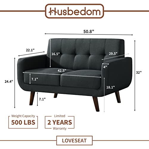 Husbedom 51(W) Loveseat Sofa, Small Couch for Small Living Room, Bedroom,Apartment, Dorm,Straight Arms, Wooden Legs, Easy Assembly, Dark Grey
