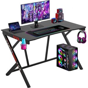 fdw gaming desk gaming table 45.2" w x 29" d pc computer desk home office desk table with cup holder headphone hook gamer workstation game table for boys girls.