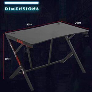FDW Gaming Desk Gaming Table 45.2" W x 29" D PC Computer Desk Home Office Desk Table with Cup Holder Headphone Hook Gamer Workstation Game Table for Boys Girls.