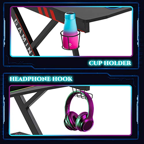 FDW Gaming Desk Gaming Table 45.2" W x 29" D PC Computer Desk Home Office Desk Table with Cup Holder Headphone Hook Gamer Workstation Game Table for Boys Girls.