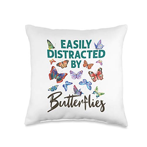 Butterfly Lover Gifts and Apparel Easily Distracted Butterfly with Quotes Throw Pillow, 16x16, Multicolor