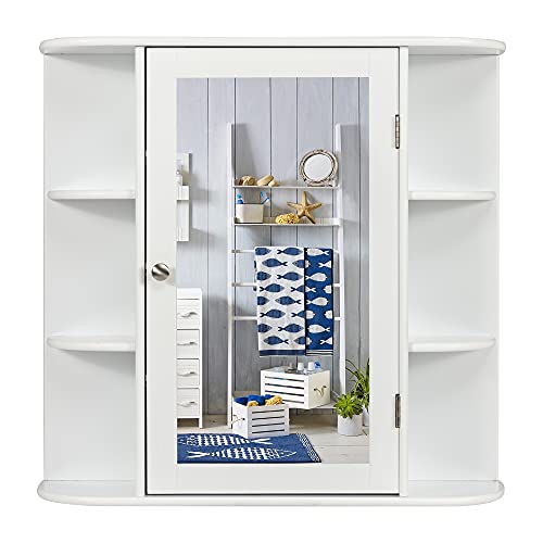 GLACER Bathroom Mirror Cabinet, Modern Wall Cabinet with Mirror, Medicine Cabinet with Mirror, Ideal for Bathroom, Dressing Room or Living Room, 26 x 6.5 x 25 inches (White)