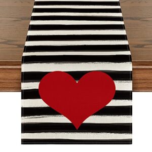 artoid mode watercolor stripes love heart mother's day table runner, seasonal holiday kitchen dining table runners for home party decor 13 x 72 inch