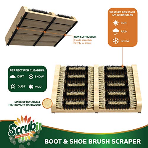 SCRUBIT Boot Scraper Brush – Flat Door Scrubber Mat - All Weather Shoes & Boots Cleaner, Removes Snow, Sand and Mud – 14.2 x 10 in. (1)