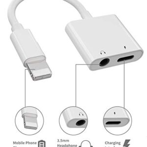 Apple MFi Certified]Headphones Adapter Charger Aux Dual Splitter for iPhone 7/8Plus/X/Xr/Xs/SE/11/12/Pro/Max/ipad Earphone Audio Jack Lightning to 3.5mm Dongle Charging Converter Accessories Connector