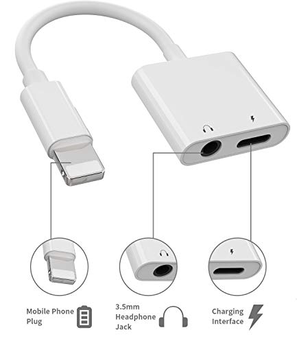 Apple MFi Certified]Headphones Adapter Charger Aux Dual Splitter for iPhone 7/8Plus/X/Xr/Xs/SE/11/12/Pro/Max/ipad Earphone Audio Jack Lightning to 3.5mm Dongle Charging Converter Accessories Connector