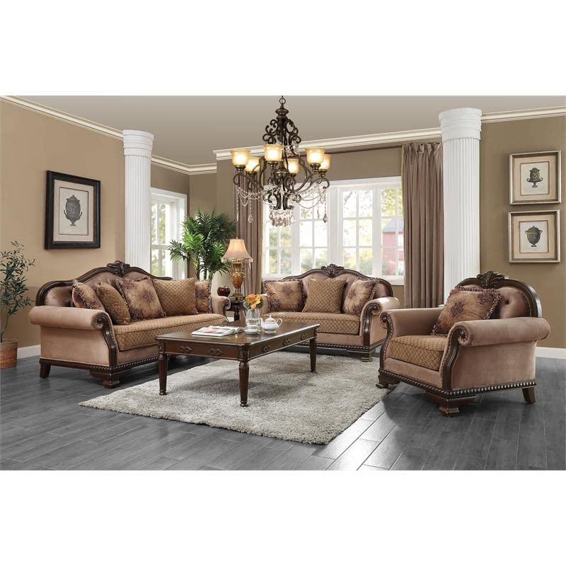 Acme Furniture Chateau De Ville Love Seats, Fabric & Espresso Finish