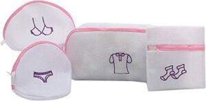 chezmax thicken mesh laundry bags durable honeycomb clothing washing bag set delicate embroidery laundry bags for laundry blouse bra hosiery stocking underwear lingerie 4pcs