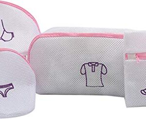 ChezMax Thicken Mesh Laundry Bags Durable Honeycomb Clothing Washing Bag Set Delicate Embroidery Laundry Bags For Laundry Blouse Bra Hosiery Stocking Underwear Lingerie 4Pcs