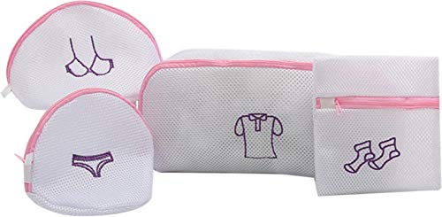 ChezMax Thicken Mesh Laundry Bags Durable Honeycomb Clothing Washing Bag Set Delicate Embroidery Laundry Bags For Laundry Blouse Bra Hosiery Stocking Underwear Lingerie 4Pcs