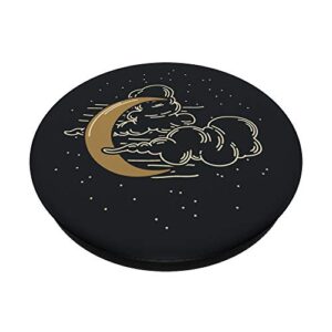 Crescent Moon Clouds Starry Sky Black PopSockets Swappable PopGrip