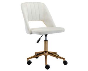 kmax velvet desk chair swivel home office task chair cute vanity chair with wheels for girls, kids, teens, living room, office, bedroom, dressing room, white