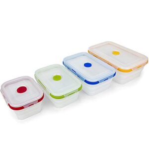 CARTINTS Collapsible Food Storage Containers with Lids, Reusable Silicone Food Containers, Silicone Bento Lunch Box, for Freeze or Store, Food Grade, Leakproof, Space Saving, Set of 4