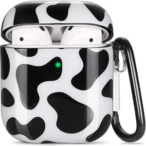 airpods case cover cow, olytop cute airpods protective case cover printed hard skin women girl for apple airpods charging case with keychain airpods 2nd 1st gen (black cow)