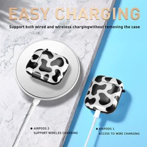 Airpods Case Cover Cow, Olytop Cute Airpods Protective Case Cover Printed Hard Skin Women Girl for Apple Airpods Charging Case with Keychain AirPods 2nd 1st Gen (Black Cow)