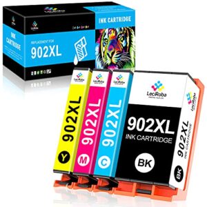 leciroba remanufactured 902xl ink cartridge replacement for hp 902xl 902 xl ink cartridges to use with officejet pro 6978 6968 6960 6962 6954 6958 6950 printers (black, cyan, magenta, yellow, 4 pack)