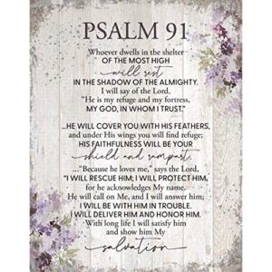 dexsa psalm 91 wood plaque - made in the usa - 11.75 in x 15 in - classy vertical frame wall hanging decoration | because he loves me, says the lord | christian family religious home decor saying