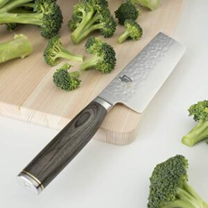 Shun Cutlery Premier Grey Nakiri Knife with Saya 5.5", Ideal Chopping Knife for Vegetables and All-Purpose Chef Knife, Professional Nakiri Knife, Handcrafted Japanese Kitchen Knife