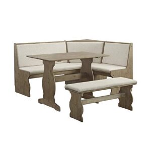 riverbay furniture patio conversation indoor 3 piece kitchen breakfast corner table booth bench natural fabric upholstered dining nook set in brown