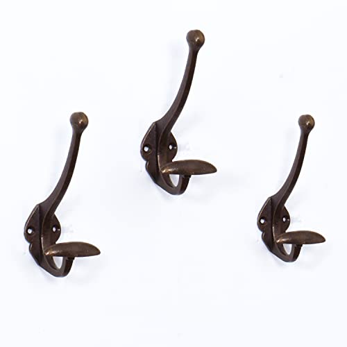 Indian Shelf Wall Mount Hooks - Double Wall Hooks - Coat Hooks - Hooks for Hanging Coats - Heavy Duty Hooks for Hanging - Hooks for Hanging Towel - Wall Coat Hooks - 3 Piece Double Hook