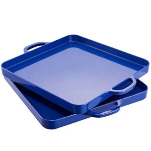 i bkgoo foodservice royal blue plastic tray with handle set of 2 large melamine cube serving platters for parties, table, kitchen size(12.5"x12.5"x1")