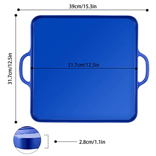 i BKGOO Foodservice Royal Blue Plastic Tray with Handle Set of 2 Large Melamine Cube Serving Platters for Parties, Table, Kitchen Size(12.5"x12.5"x1")