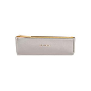 katie loxton be happy womens small vegan leather zippered pen and pencil pouch organizer in grey