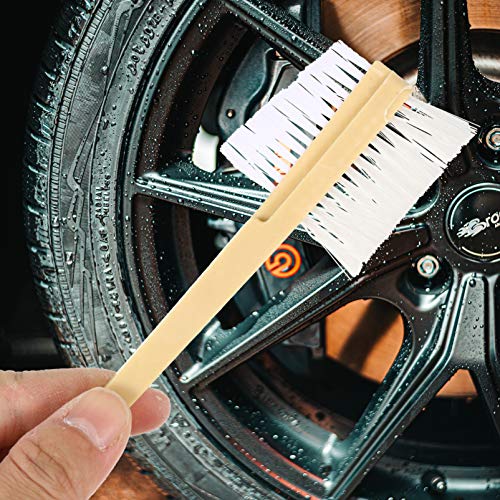 VICASKY 4 Pcs Car Engine Detailing Brushes Double Head Auto Wheel Rim Detailing Brush Long Handle Car Tire Brush for Cleaning Wheels Engines Trim Interior Exterior