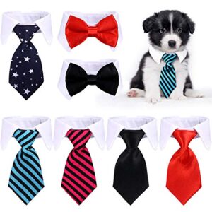 7 pieces adjustable pets bow tie striped dog pet formal tuxedo costume necktie collar puppy grooming ties for small dogs and cats, s size (cute pattern) (chic pattern)