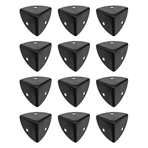 12pcs Black Corner Brace Decorative Protectors Wrap Angle Edge Guard Cover Brackets 25mm for Wooden Case Trunk Box Flightcases