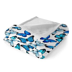 Butterfly Blanket Blue Butterfly Throw Blanket Flannel Fleece Blanket Chic Blue Super Soft Warm Plush Blanket for Bedroom Couch Sofa (Throw(50"x60"), Blue Butterfly)