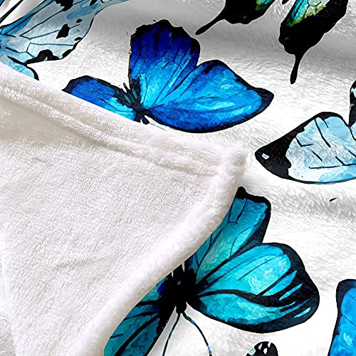 Butterfly Blanket Blue Butterfly Throw Blanket Flannel Fleece Blanket Chic Blue Super Soft Warm Plush Blanket for Bedroom Couch Sofa (Throw(50"x60"), Blue Butterfly)