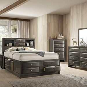 HABITRIO Queen Bed with Storage, Solid Wood Queen Size Bed Frame with Headboard (2 Bookcase, 2 Drawers), Footboard (4 Drawers), Rail with 2 Drawers, Wooden Slat, No Box Spring Needed, Gray Oak