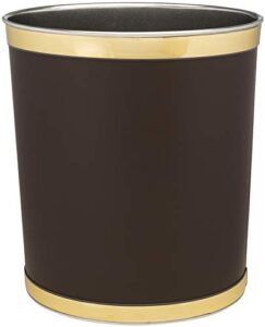 made in usa 5-gallon sleek and stylish vinyl mylar waste basket (13" x 11") (faux brown leather)