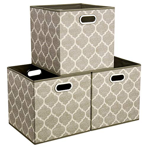 13x13x13 In Fabric Storage Cube Bins with Print Grid Pattern Foldable Clothes Storage Cubes Baskets Drawers Organizer Cubicle Storage Boxes for Organizing Closet Shelves,QY-SC01-3