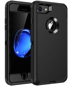 regsun for iphone 8 case,iphone 7 case,built-in screen protector, shockproof 3-layer full body protection rugged heavy duty high impact hard cover case for iphone 8/7 4.7 inch,black