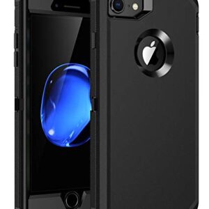 RegSun for iPhone 8 Case,iPhone 7 Case,Built-in Screen Protector, Shockproof 3-Layer Full Body Protection Rugged Heavy Duty High Impact Hard Cover Case for iPhone 8/7 4.7 inch,Black