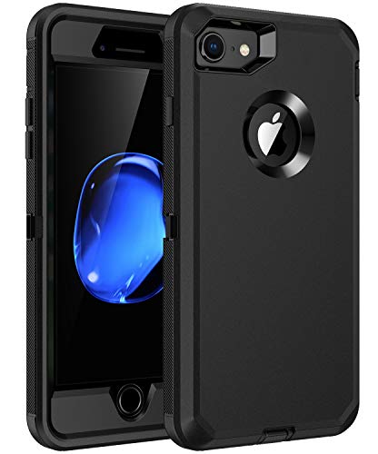 RegSun for iPhone 8 Case,iPhone 7 Case,Built-in Screen Protector, Shockproof 3-Layer Full Body Protection Rugged Heavy Duty High Impact Hard Cover Case for iPhone 8/7 4.7 inch,Black