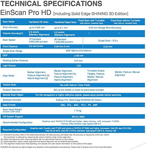 New EinScan Pro HD 3D Scanner with Turntable, Tripod, Color Pack, 0.2mm Resolution, 0.04mm Accuracy- Ultimate for Reverse Engineering, 3D Modeling, Art, Design, Manufacturing, Healthcare