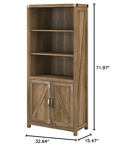 Bush Furniture Kathy Ireland Home Cottage Grove Tall 5 Shelf Bookcase with Doors in Reclaimed Pine