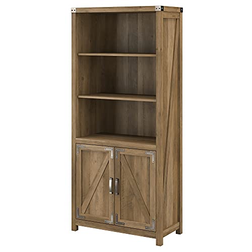 Bush Furniture Kathy Ireland Home Cottage Grove Tall 5 Shelf Bookcase with Doors in Reclaimed Pine