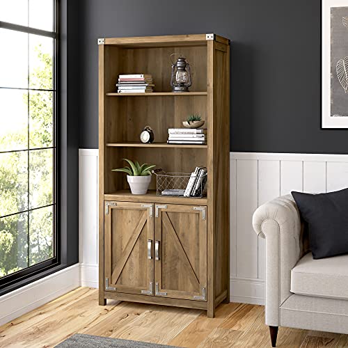 Bush Furniture Kathy Ireland Home Cottage Grove Tall 5 Shelf Bookcase with Doors in Reclaimed Pine