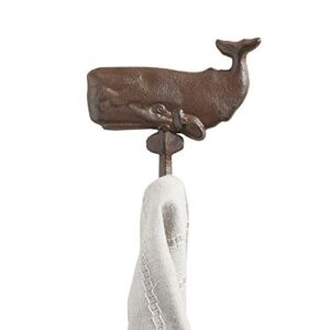 47th & main coastal cast iron wall hook, 5.5" l x 6.29" h, brown whale