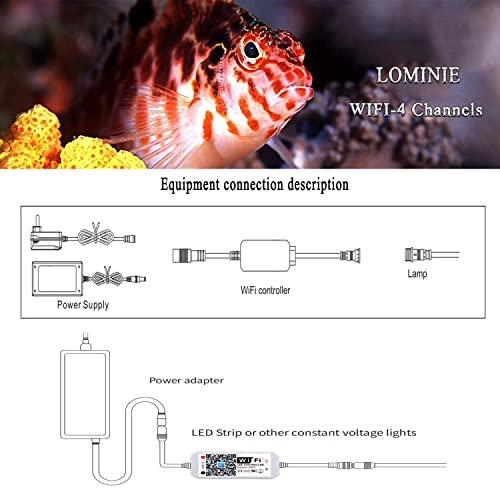 Lominie WiFi Controller Aquarium Light with 5-pin Connector Timer for Upgraded Asta 20 Pixie 30 Asta 120 Pixie 80 Saltwater Aquarium Light (4 Channels)